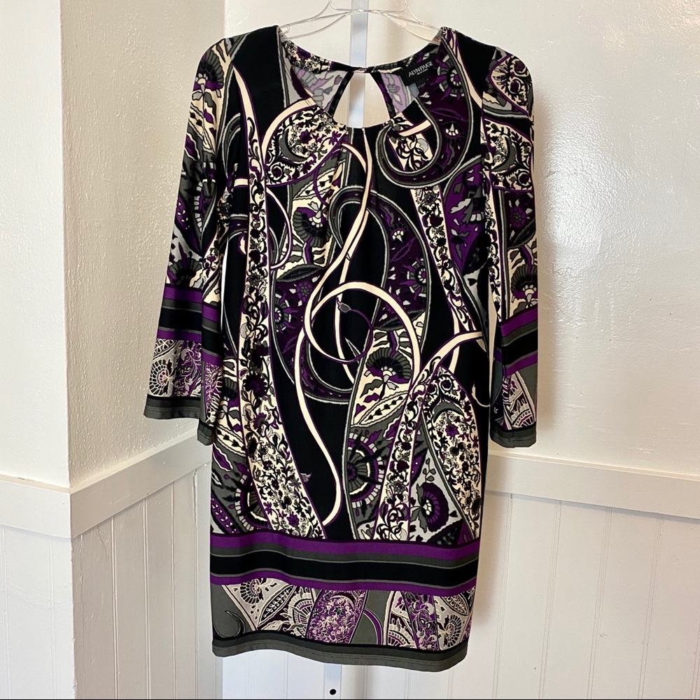 Alyn Paige Purple Modern Print Shift Midi Dress| S